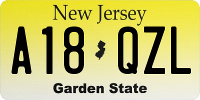 NJ license plate A18QZL