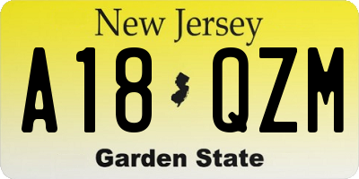 NJ license plate A18QZM