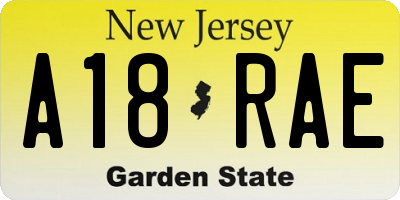 NJ license plate A18RAE