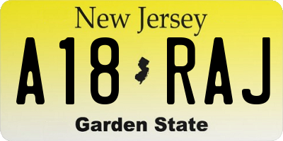 NJ license plate A18RAJ
