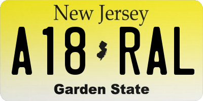 NJ license plate A18RAL