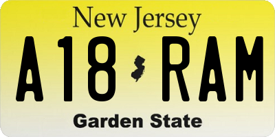 NJ license plate A18RAM