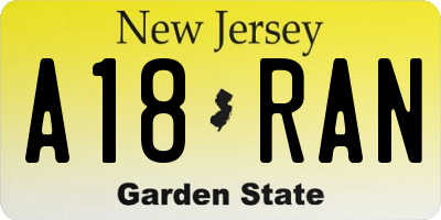 NJ license plate A18RAN