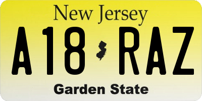 NJ license plate A18RAZ