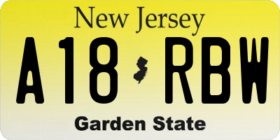 NJ license plate A18RBW