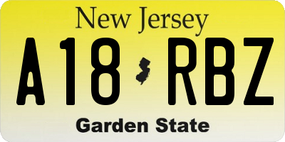 NJ license plate A18RBZ
