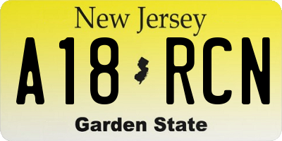 NJ license plate A18RCN