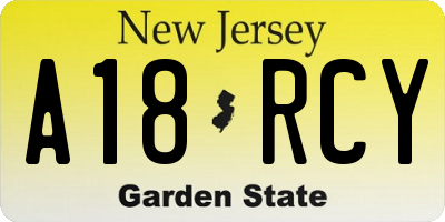 NJ license plate A18RCY