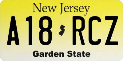 NJ license plate A18RCZ