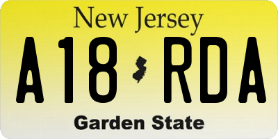 NJ license plate A18RDA