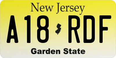 NJ license plate A18RDF