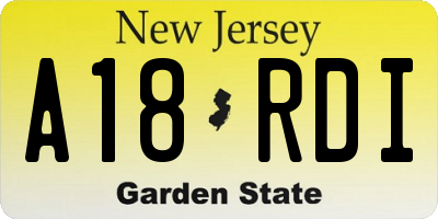 NJ license plate A18RDI