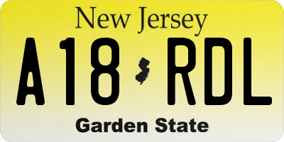 NJ license plate A18RDL