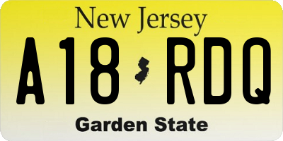 NJ license plate A18RDQ