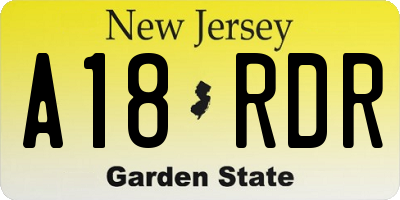 NJ license plate A18RDR