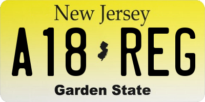 NJ license plate A18REG