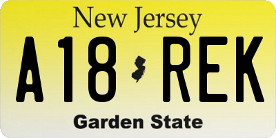 NJ license plate A18REK