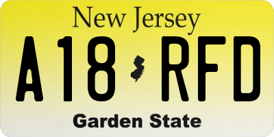 NJ license plate A18RFD