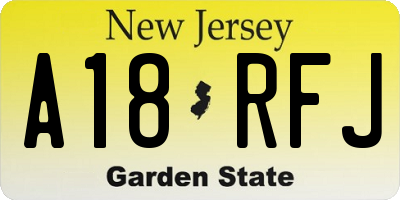 NJ license plate A18RFJ