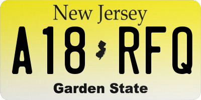 NJ license plate A18RFQ