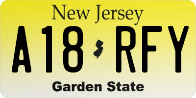 NJ license plate A18RFY