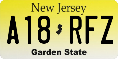 NJ license plate A18RFZ