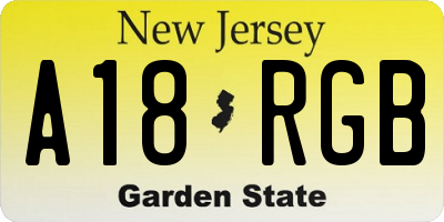 NJ license plate A18RGB