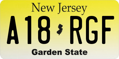 NJ license plate A18RGF