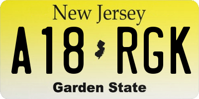 NJ license plate A18RGK