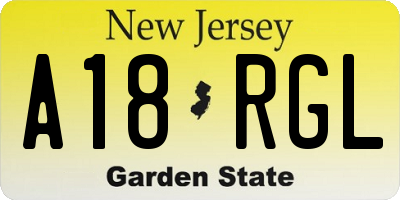 NJ license plate A18RGL