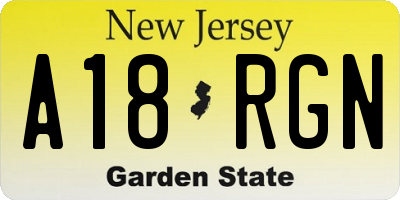 NJ license plate A18RGN