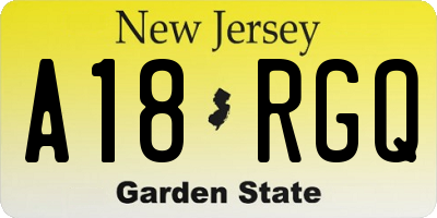 NJ license plate A18RGQ