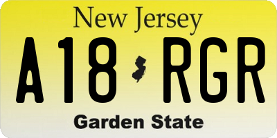 NJ license plate A18RGR
