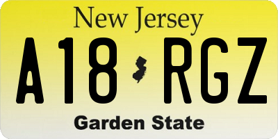 NJ license plate A18RGZ