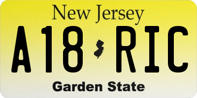 NJ license plate A18RIC