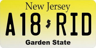NJ license plate A18RID