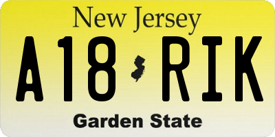 NJ license plate A18RIK