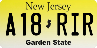NJ license plate A18RIR