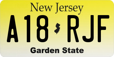 NJ license plate A18RJF