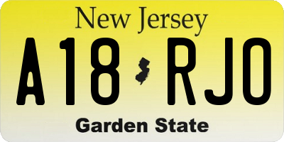 NJ license plate A18RJO