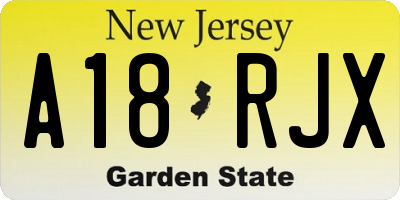 NJ license plate A18RJX