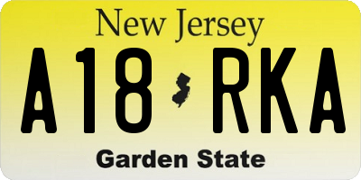 NJ license plate A18RKA