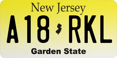 NJ license plate A18RKL