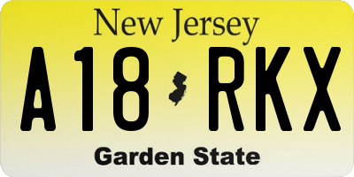 NJ license plate A18RKX
