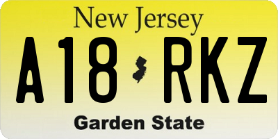 NJ license plate A18RKZ