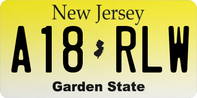 NJ license plate A18RLW
