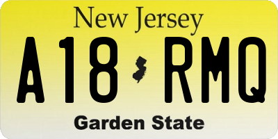 NJ license plate A18RMQ