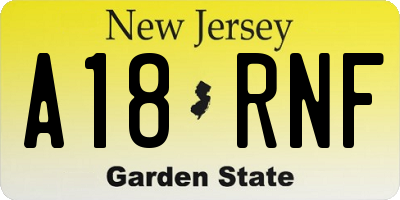 NJ license plate A18RNF