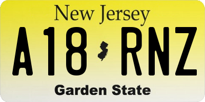NJ license plate A18RNZ
