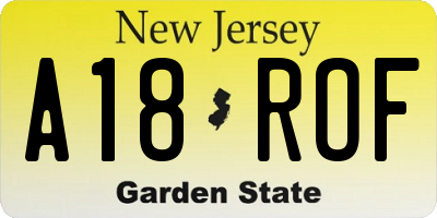 NJ license plate A18ROF